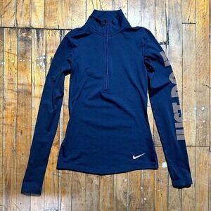 Nike Activewear Top Womens XS Navy Dri-Fit Swoosh Logo Long Sleeve Half Zip